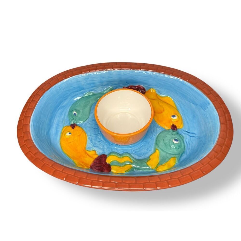 Vintage Gibson Ceramic Chip‎ & Dip Serving Dish With Bowl Fish Design